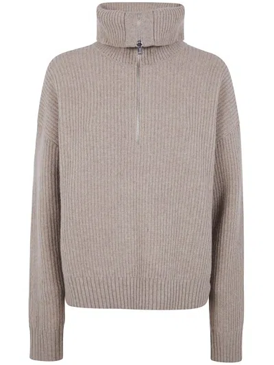 Filippa K 'ribbed' Wool Half Zip Sweater In Neutral