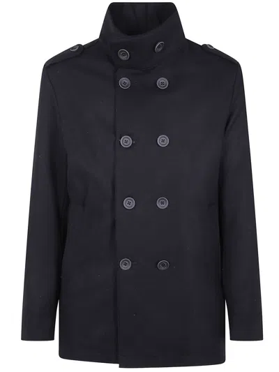 Herno Tailored Black Wool Blend Coat In Black