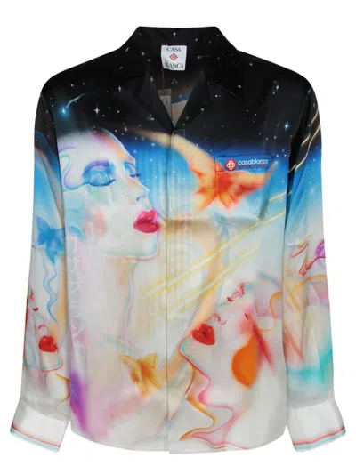 Casablanca Mens Galactic Connection Cuban-collar Graphic-pattern Silk Shirt In Multi