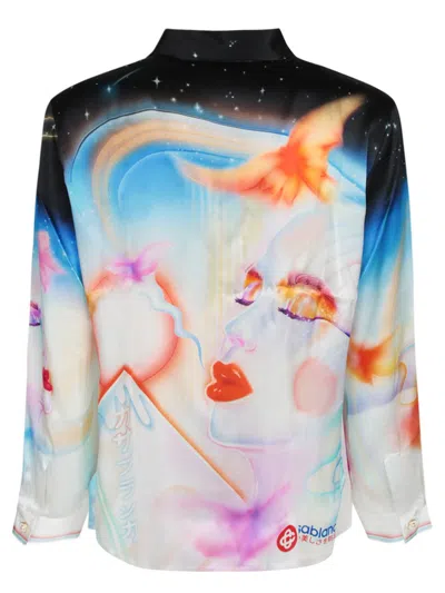 Casablanca Mens Galactic Connection Cuban-collar Graphic-pattern Silk Shirt In Multi