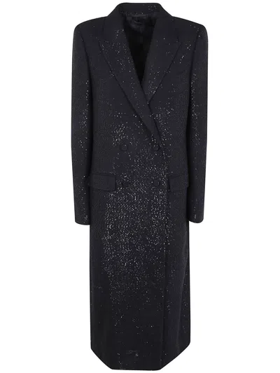 Tom Ford Sequined Wool Blend Crepe Double Breasted Coat In Black