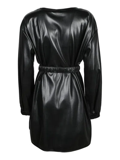 Pinko Short Black Leather-effect Dress In Black