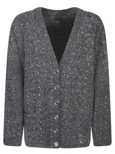 Pinko Dark Grey Knitted Cardigan With V-neckline In Gray