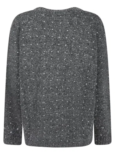Pinko Dark Grey Knitted Cardigan With V-neckline In Gray