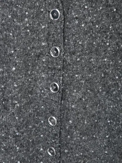 Pinko Dark Grey Knitted Cardigan With V-neckline In Gray