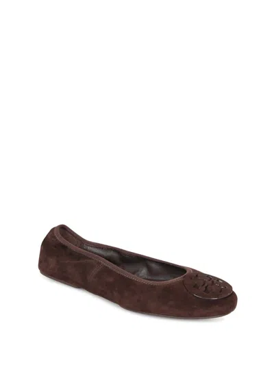 Tory Burch Reva Travel Suede Ballet Flats In Brown
