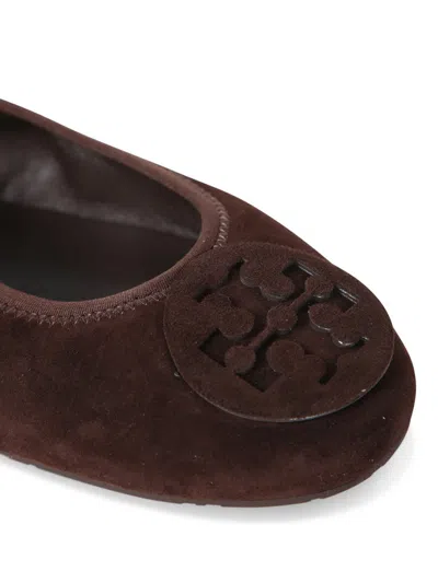 Tory Burch Reva Travel Suede Ballet Flats In Brown