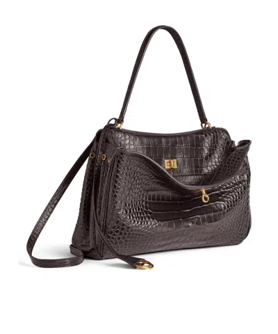 Balenciaga Rodeo Handbag In Crocodile-embossed Leather In Brown