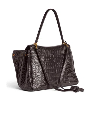 Balenciaga Rodeo Handbag In Crocodile-embossed Leather In Brown