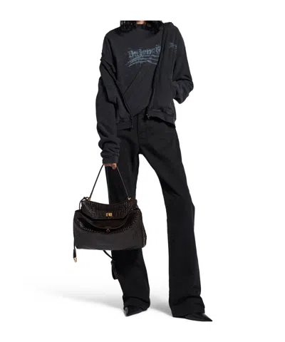 Balenciaga Rodeo Handbag In Crocodile-embossed Leather In Brown