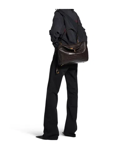 Balenciaga Rodeo Handbag In Crocodile-embossed Leather In Brown