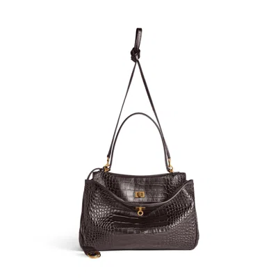 Balenciaga Rodeo Handbag In Crocodile-embossed Leather In Brown