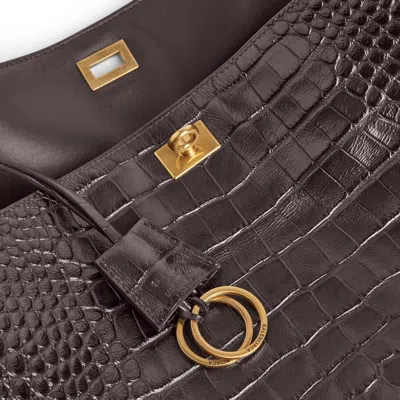 Balenciaga Rodeo Handbag In Crocodile-embossed Leather In Brown