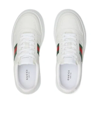 Gucci Women White Sneakers With Web Detail And Oversized Sole In Leather Woman