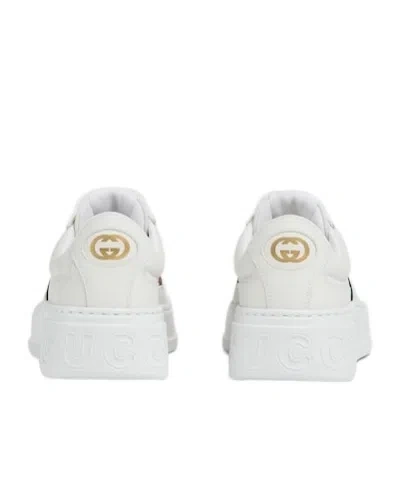 Gucci Women White Sneakers With Web Detail And Oversized Sole In Leather Woman