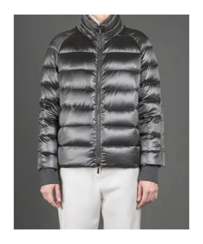 Moorer Short Cape In Dark Gray Cashmere Wool With Detachable Goose Down Jacket In Gray