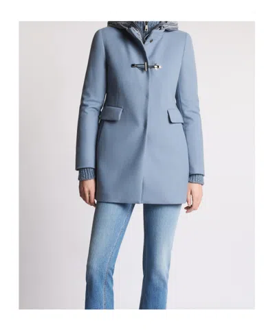 Fay Clear Blue Minimalistic Coat With Structured Collar In Blue
