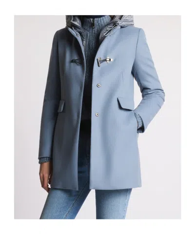 Fay Clear Blue Minimalistic Coat With Structured Collar In Blue