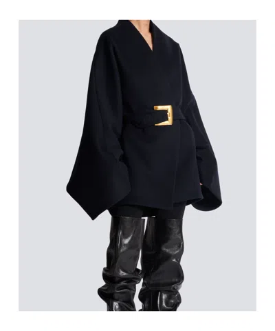 Balmain Wool-blend Oversized Wrap Coat In Black