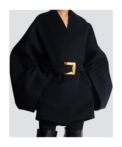 Balmain Wool-blend Oversized Wrap Coat In Black