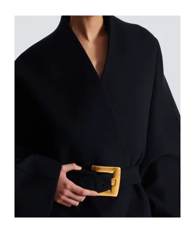 Balmain Wool-blend Oversized Wrap Coat In Black