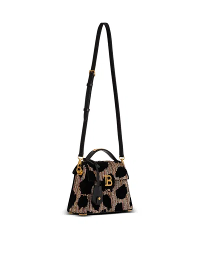 Balmain B-buzz Dynasty Bag In Embroidered Velvet In Black