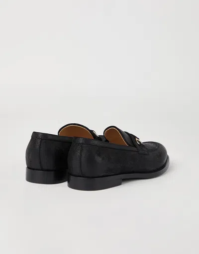 Brunello Cucinelli Suede Penny Loafers With Round Toe And Buckle In Black