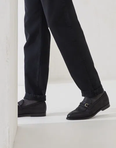 Brunello Cucinelli Suede Penny Loafers With Round Toe And Buckle In Black