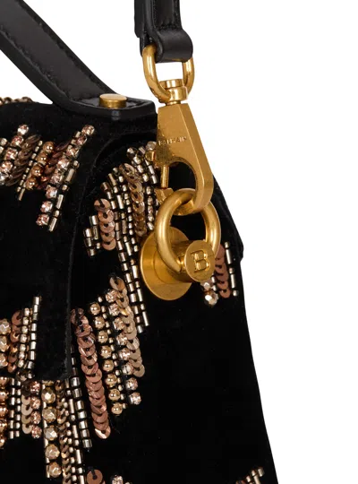 Balmain B-buzz Dynasty Bag In Embroidered Velvet In Black