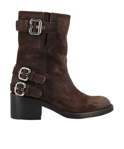 Chloé Stylish Block Heel Suede Ankle Boots In Brown