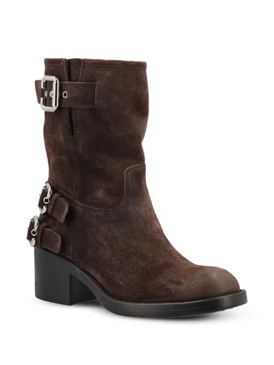 Chloé Stylish Block Heel Suede Ankle Boots In Brown