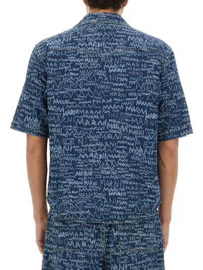 Marni Short-sleeved Logo Shirt In Blue