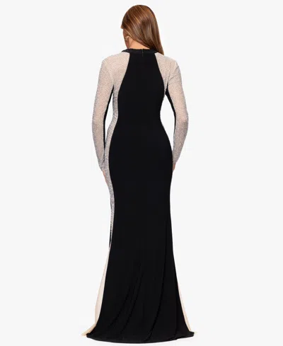 Xscape Women's V-neck Long Sleeve Dress In Black