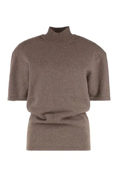 Jacquemus Cashmere Wool Blend Mock Neck Top In Brown