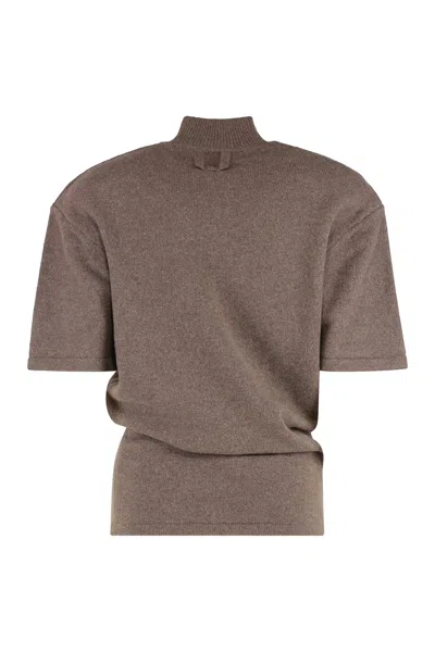 Jacquemus Cashmere Wool Blend Mock Neck Top In Brown