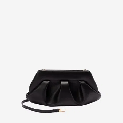 Themoirè Pleated Rectangular Shoulder Bag With Detachable Strap In Black