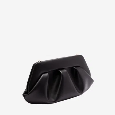 Themoirè Pleated Rectangular Shoulder Bag With Detachable Strap In Black