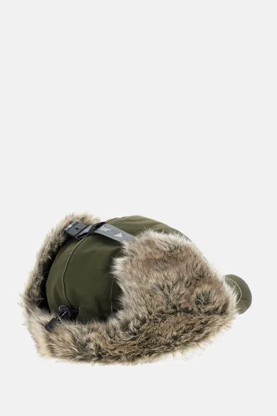 And Wander Faux Fur Ear Flaps Logo Hat In Green