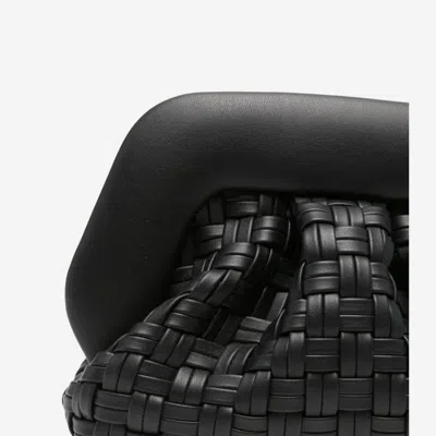 Themoirè Tia Black Clutch Bag With Woven Straw Motif And Shoulder Strap In Black