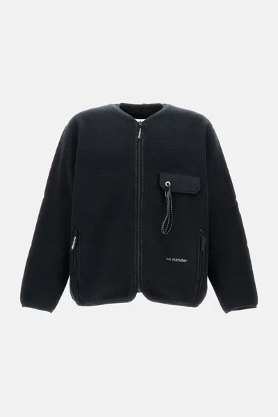 And Wander Wool Fleece Cardigan In Black