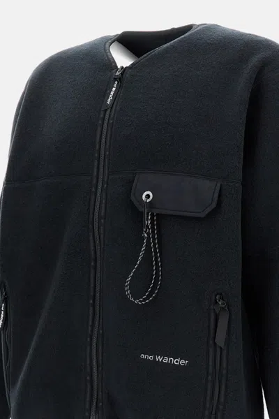 And Wander Wool Fleece Cardigan In Black