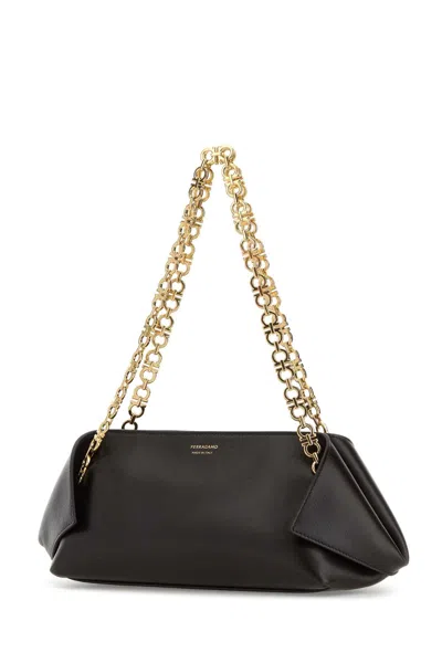 Ferragamo Brown Shoulder Bag With Logo Strap And Logo Lettering On The Front In Leather Woman In Black
