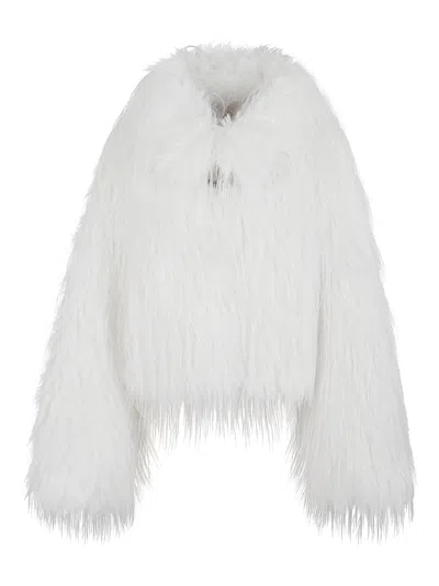 Pinko Peacoat-style Jacket In Soft Fur-effect Fabric In White