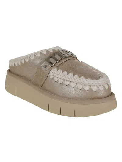 Mou Bounce Clog In Laminated Sheepskin Stone Color In Gray