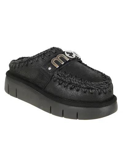 Mou Bounce Clog Slipper-mule In Black Leather In Black