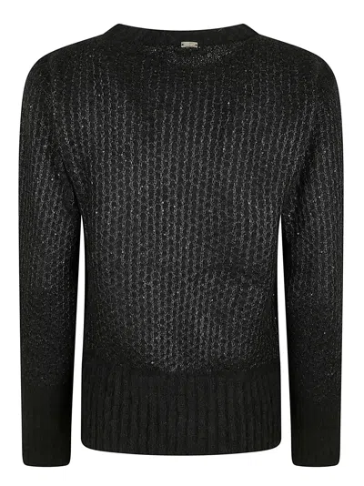 Herno Double Sequin-effect Knit Sweater With Crew Neck And Ribbed Edges In Black