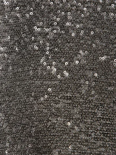 Herno Sequined Tulle Top With Boat Neck And Adjustable Drawstrings In Brown