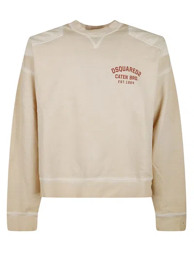 Dsquared2 Oversized Crewneck Sweatshirt With Unique Shoulder Patches In Neutral