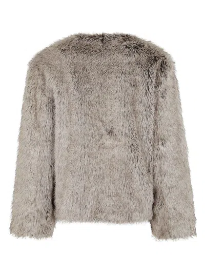 Antonelli Cropped Faux Fur Jacket With Round Neckline And Relaxed Fit In Brown
