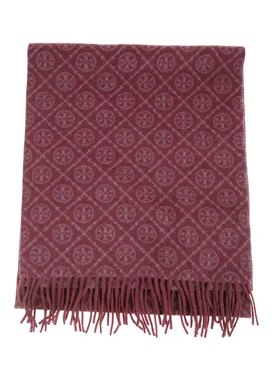 Tory Burch T Monogram Oblong Scarf In Red